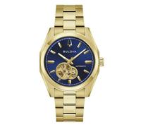Reloj Bulova analógico automático para Hombre Surveyor | Esfera azul, movimiento automático, modelo 97A203, caja de acero inoxidable, acabado dorado