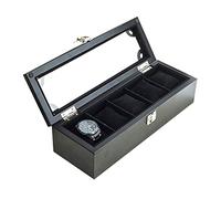 Reloj Caja de Almacenamiento Caja de Almacenamiento Colección de Joyas Estuche Organizador Titular De Madera 5 Rejilla Reloj Pulsera Organizadores Cajas de exhibición con Almohadas (Negro)