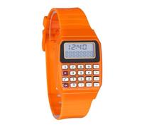 Reloj calculador electrónico de muñeca de silicona multitiempo con luz, naranja, talla única