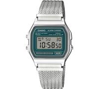 Reloj Casio A158WEM-3EF Vintage Malla Acero Esfera Verde LED | Cronómetro y Alar