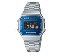 Casio Esfera Digital Azul Iluminador Vintage / Brazalete De Acero A168WEM-2BEF