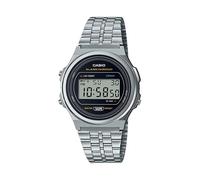 Casio Reloj Cuarzo Unisex 39.00mm con dial Digital Negro y Correa de Pulsera de Metal Plata A171WE-1AEF