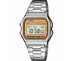 Reloj Casio Vintage Unisex Iconic Plateado Esfera Dorada A158WEA-9EF