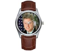 Reloj casual impermeable de cuarzo para hombre, reloj analógico de pulsera con fecha, clásico, de negocios, de cuero marrón, reloj caballero de pulsera de Navidad, Bill Clinton, Marrón, Comercial