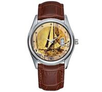 Reloj casual impermeable de cuarzo para hombre, reloj de fecha, clásico, de negocios, de cuero marrón, de Navidad, impresionismo, marina, paisaje marino - Reloj Eugene Boudin, Marrón, Comercial