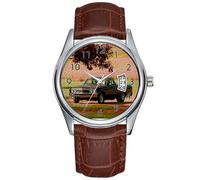 Reloj casual impermeable de cuarzo para hombre, reloj de fecha, clásico, de negocios, de cuero marrón, reloj de pulsera de Navidad Chevrolet EL Camino, Marrón, Comercial