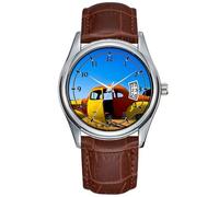 Reloj casual impermeable de cuarzo para hombre, reloj de fecha, clásico, negocios, cuero marrón, reloj de pulsera de Navidad, el coche cítrico, un vintage 1936 Hudson naranja amarillo relojes de