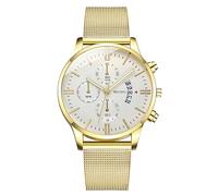 Reloj clásico con calendario para hombre, acero inoxidable, decorativo, con tres ojos, fecha graduada, analógico, cuarzo, moderno, casual, negocios, correa de malla, F., pulsera