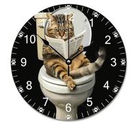 Reloj Cocina Pared,Gato en el Inodoro con periódico,Sin Marco Relojes Decorativo Reloj de Pared Redondo para Dormitorio Oficina 25cm
