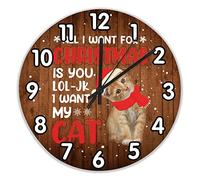 Reloj Cocina Pared,Todo lo Que Quiero para Navidad Eres tú, Gato navideño,Movimiento de Cuarzo Relojes Silencioso Reloj de Pared Redondo para Cocina Dormitorio 25cm