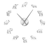 Reloj colgante de pared con movimiento de cuarzo, diseño de ciervo con cuernos grandes, vida salvaje, animales, naturaleza, reloj de pared 3D (plateado, 27 pulgadas)