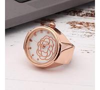 Reloj con Anillo de Dedo, Esfera Redonda, Patrón de Flores Rosas, Reloj de Cuarzo con Dedo para Mujer, para Graduación de Cumpleaños (Oro Rosa)