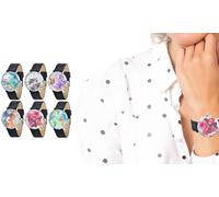 Reloj con correa de cuero negro y diseño de naturaleza de SC Crystal: MF501+BRACELET003-18-NOIR