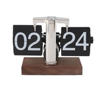 Reloj con Tapa Vintage, Reloj de Mesa Digital Retro, Reloj Mecánico, Reloj con de Página, Base de Madera de 24 Horas, Reloj de Escritorio con Tapa de Acero Inoxidable para