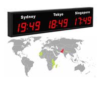 Reloj con Zonas Horarias Mundiales, Reloj Digital con Múltiples Zonas Horarias, Reloj con Hora Mundial LED, Reloj con Hora Mundial de 3/4/5 Ciudades, 12/24 Horas,3City-Red