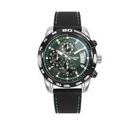 Reloj Cronógrafo para Hombre Ref. 40421-67, Caja de Acero con Bisel IP Negro y Correa de Silicona, Esfera Verde y Movimiento de Cuarzo - Resistente al Agua 10 ATM
