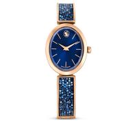 Swarovski Reloj Crystal Rock Oval, Brazalete de Metal, Acabado en Tono Oro Rosa, Azul, Fabricado en Suiza