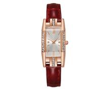 Reloj cuadrado retro para mujer con diamantes incrustados esfera de escala simple reloj analógico de cuarzo reloj con correa de cuero PU de moda, Blanco-faced Red, Correa