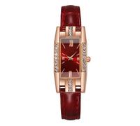 Reloj cuadrado retro para mujer con diamantes incrustados esfera de escala simple reloj analógico de cuarzo reloj con correa de cuero PU de moda, rojo, Correa