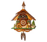 Reloj cucú de cuarzo Casa de la selva negra con leñador y rueda de molino que...