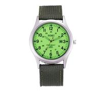 Reloj de acero inoxidable genérico con correa de lona para hombre, reloj de madera, piel, Luz verde, talla única