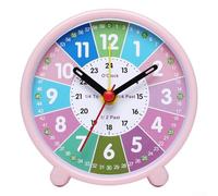 Reloj de aprendizaje sin tictac para niños con divisiones de tiempo codificadas por colores y anillo interior de 24 horas para enseñar conceptos de tiempo (rosa para la escuela temprana)