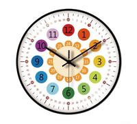 Reloj de aprendizaje sin tictac para niños, decoración de pared silenciosa para hogares y aulas, herramienta interactiva para reconocimiento de tiempo (A)