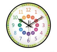 Reloj de aprendizaje sin tictac para niños, decoración de pared silenciosa para hogares y aulas, herramienta interactiva para reconocimiento de tiempo (D)