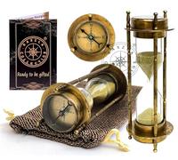 Reloj de arena con brújula de latón con estuche de yute, temporizador de arena marítimo náutico, reloj de arena de metal, reloj de arena, reloj de arena decorativo para regalo y decoración de