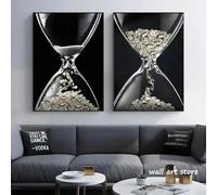 Reloj de arena, lienzo, pintura, el tiempo es dinero, póster, impresión, arte de pared moderno, imágenes, decoración para sala de estar, dormitorio, 60 x 90 cm x 2, sin marco