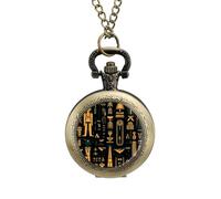 Reloj de bolsillo antiguo egipcio con estampado de jeroglífico vintage, reloj de bolsillo con colgante de aleación, collar de regalo para hombres y mujeres, Estilo cobre, talla única
