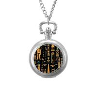 Reloj de bolsillo antiguo egipcio con estampado de jeroglífico vintage, reloj de bolsillo con colgante de aleación, collar de regalo para hombres y mujeres, Estilo plateado, talla única