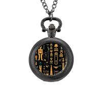 Reloj de bolsillo antiguo egipcio con estampado de jeroglífico vintage, reloj de bolsillo con colgante de aleación, collar de regalo para hombres y mujeres, Estilo negro, talla única
