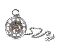 Reloj de Bolsillo Caja de Vidrio única de Moda Número Romano Hueco Esfera Esqueleto Hueca Reloj de Bolsillo mecánico de Cuerda Manual con Cadena Regalo para cumpleaños Navidad Día del Padre