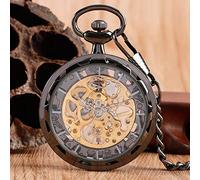 Reloj de Bolsillo Collar Vintage Steampunk Esqueleto Relojes mecánicos Fob Reloj Colgante Cuerda Manual Hombres Mujeres Cadena de Regalo (Negro)