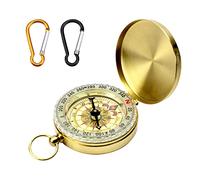 Reloj de Bolsillo Con Brújula Dorada y 2 Mosquetones (Negro y Naranja) - Brújula Direccional de Cobre Puro, Luminosa, para Montañismo y Otras Actividades al Aire Libre