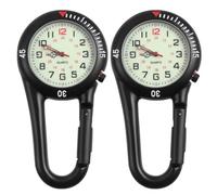 Reloj de Bolsillo con Clip de Cuarzo y Esfera Fluorescente, 2 Piezas | Diseño con Enganche para Mochila, Acero Inoxidable, Color Negro, para Montañismo y Uso Nocturno