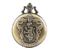 Reloj de bolsillo de bronce Reloj de bolsillo con núcleo de cuarzo con tema tallado de Gryffindor, reloj de bolsillo romano con esfera blanca para hombre para niños