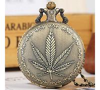 Reloj de bolsillo de cuarzo con colgante de cazador completo con pantalla de hoja de bronce antiguo, números arábigos clásicos, reloj Vintage, regalos para hombres y mujeres, reloj decorativo para reg