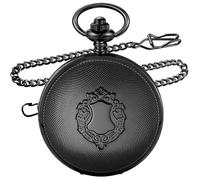 Reloj de bolsillo de cuarzo con diseño de flores talladas, esfera de números romanos con clip de cadena desmontable, regalo para hombre de Navidad y Día del Padre, Negro