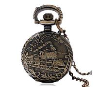 Reloj de bolsillo de cuarzo con diseño de locomotora 3D de bronce retro, tamaño pequeño, con suéter, collar, cadena, regalo para niñas, regalo decorativo para padre, reloj de bolsillo