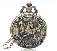 Reloj de bolsillo de cuarzo de estilo chino con diseño de doble caballo de bronce retro con collar regalo Chian decoración regalo para reloj de bolsillo padre