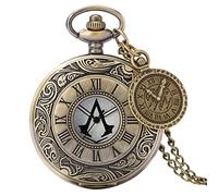 Reloj de Bolsillo de Cuarzo Vintage 1 Pieza Antiguo Hueco Assassin 's Creed Dial Bronce Steampunk Números Romanos Collar Colgante-Reloj de Bronce