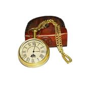 Reloj de bolsillo de latón antiguo con cadena, esfera vintage con números romanos | Reloj clásico retro con colgante con caja de cuero
