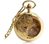Reloj de bolsillo de oro clásico, con colgante de esqueleto, exquisito fénix, automático, mecánico, cuerda automática, cadena, regalo, reloj de bolsillo, regalo para la familia