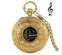 Reloj De Bolsillo Excisa Oro Movimiento Musical Bolsillo Reloj manivela Jugando música Reloj Cadena Romano número Tallado Reloj Feliz año Regalos Relojes De Bolsillo