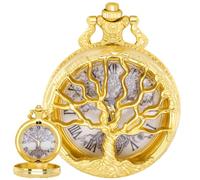 Reloj de bolsillo hueco con diseño de árbol de la vida, números romanos, reloj de bolsillo de cuarzo personalizable con cadena, regalos de cumpleaños, CF1241-oro, CF1241