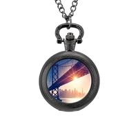 Reloj de bolsillo iluminado con colgante de aleación con diseño de San Francisco Skyline vintage, regalo para hombres y mujeres, Estilo negro, talla única