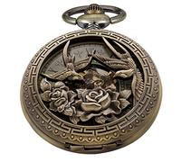 Reloj de bolsillo mecánico de diseño hueco de dos pájaros de bronce reloj de bolsillo mecánico Steampunk de cadena FOB para hombres - bronce, SWQ-104