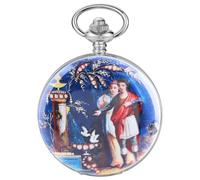 Reloj de bolsillo mecánico de porcelana azul con diseño de dos personas, movimiento mecánico, esfera de números romanos, reloj de bolsillo de apertura única, PWM12, Moda